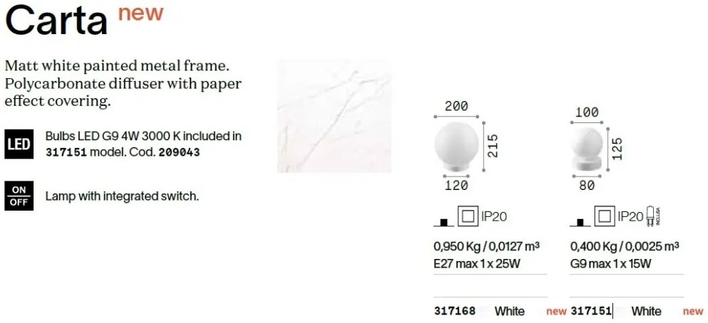 Veioza/Lampa de masa stil minimalist Carta tl1 d20