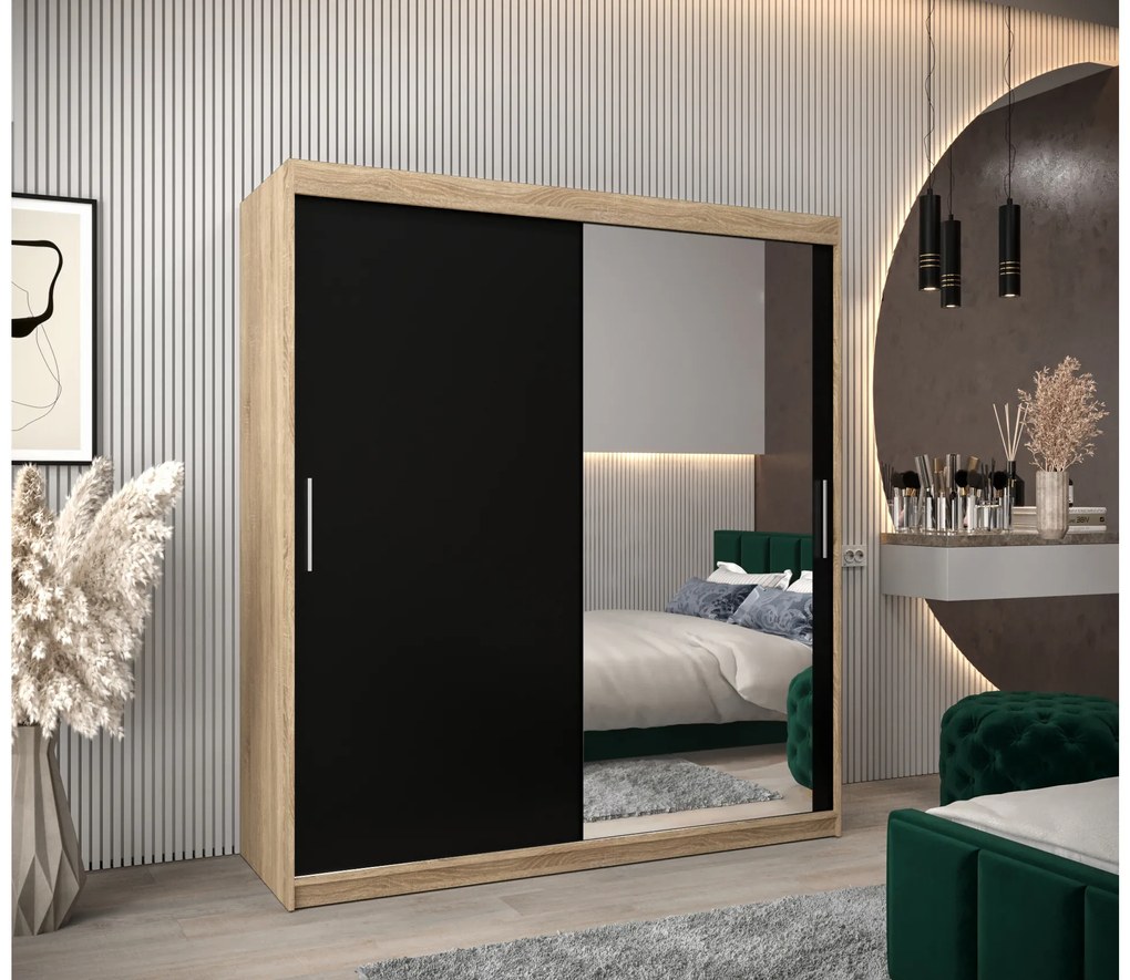 Dulap de haine 180 cm Toki 2 (stejar sonoma + negru mat). 1065011