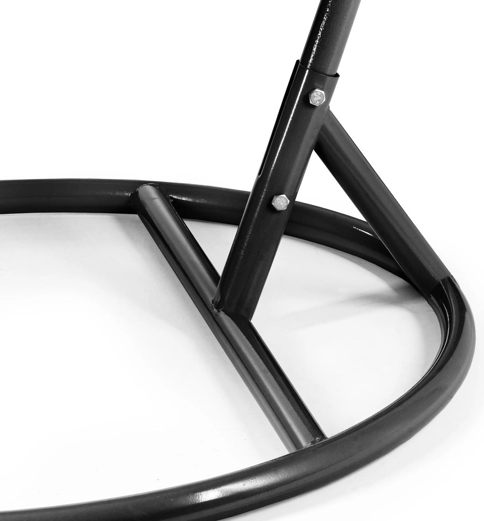 Scaun suspendat negru KOKON cu suport, perna deschisa la culoare