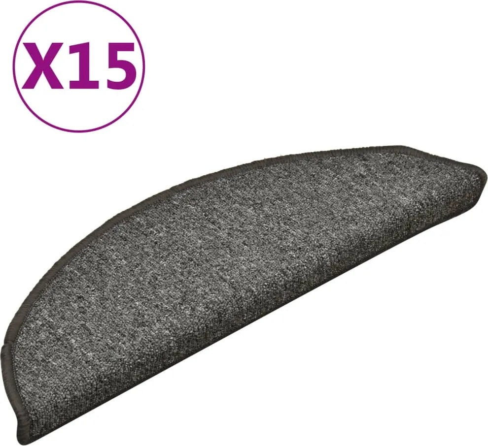 vidaXL Covorașe pentru scări, 15 buc., 56x17x3 cm, gri închis, semirotunde