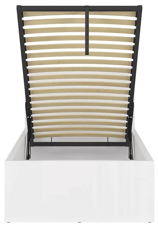 Pat de o persoană 90 cm Tetrix 15 (alb lucios) (cu somieră) (cu sp. depozitare). Promo -30%. 1098499
