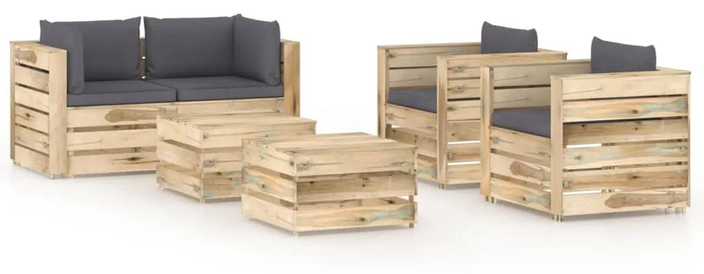 Set mobilier de gradina cu perne, 6 piese, lemn tratat verde Antracit si maro, 6