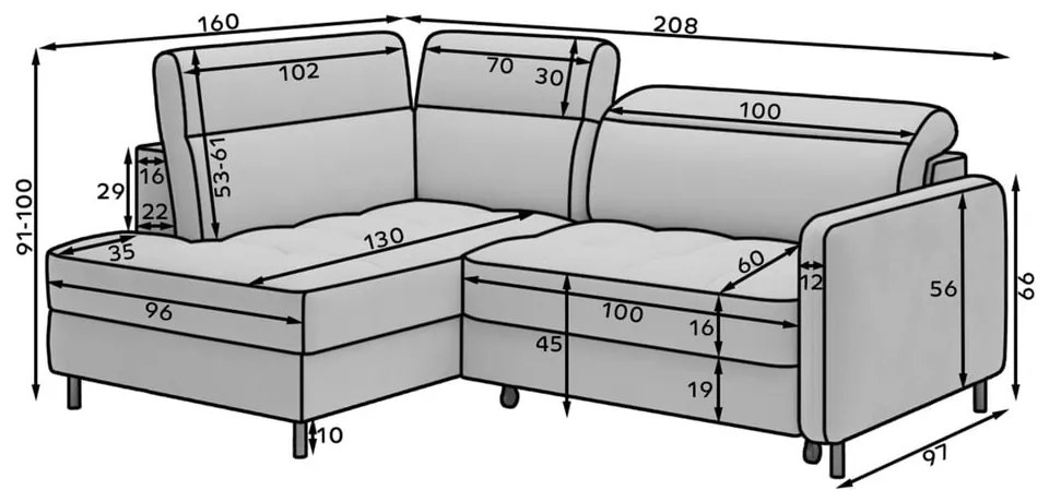 Colțar maro deschis extensibil/cu spațiu de depozitare cu tapițerie din catifea (cu colț pe partea stângă/în formă de ”L”) Barea – ELTAP