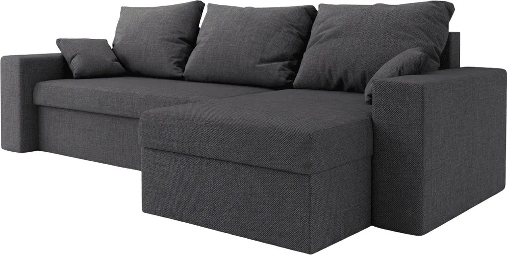 Canapea extensibila reversibila in forma de L NORIX 240x140 cm, gri inchis cu raft + 2 pernute GRATUIT