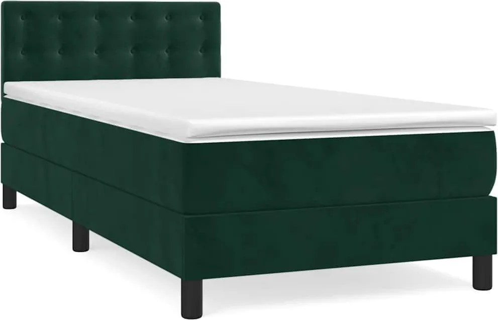 vidaXL Pat box spring cu saltea, verde închis, 80x200 cm, catifea