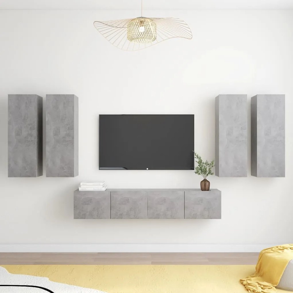 vidaXL Set de dulapuri TV, 6 piese, gri beton, lemn prelucrat