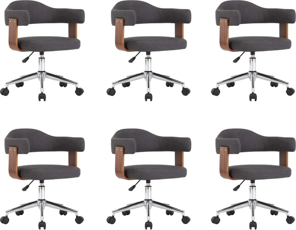vidaXL Scaune pivotante de masă, 6 buc., gri, lemn curbat și textil
