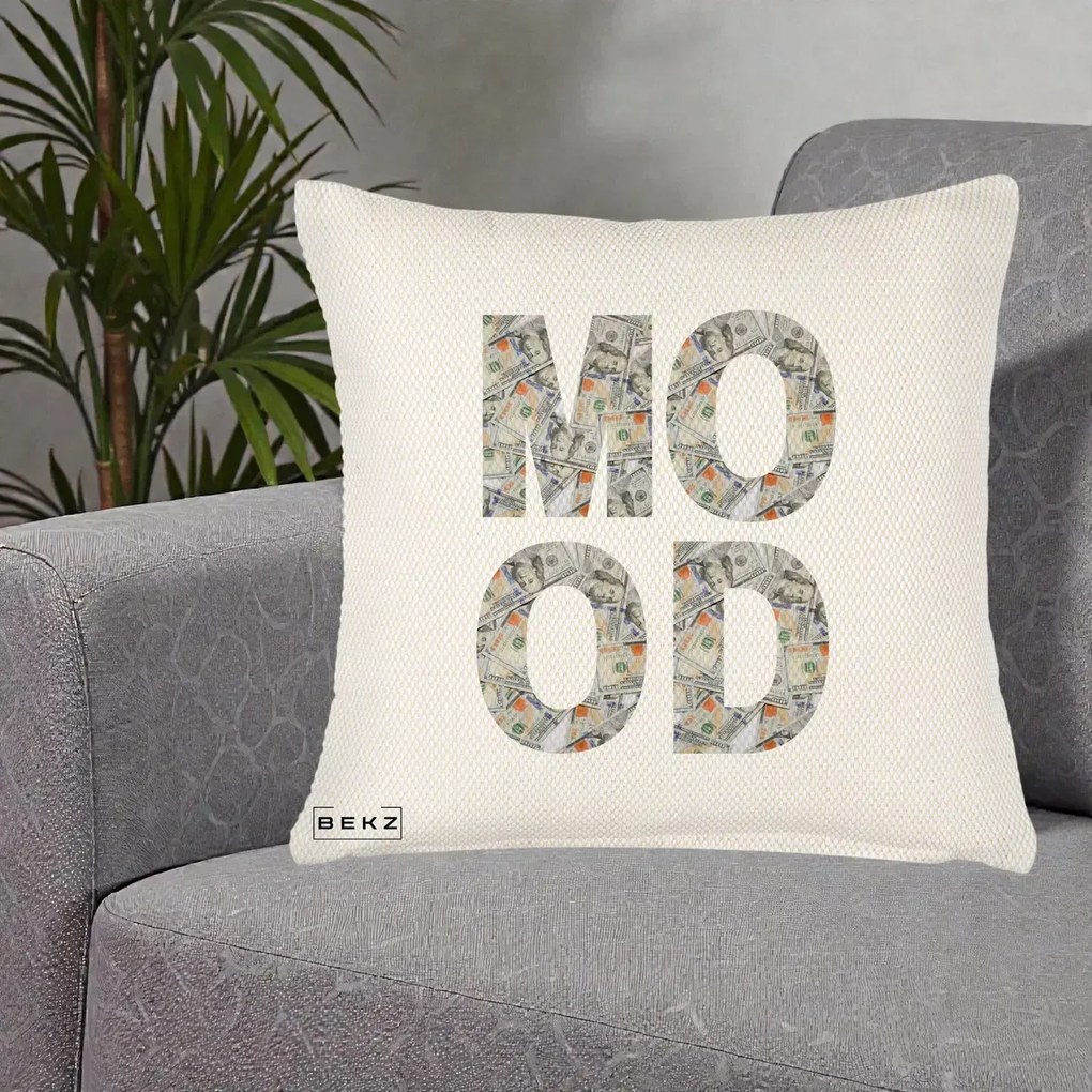 Perna Decorativa MOOD Money Grafic Urban, 40x40 cm, Crem Reliefat, Husa Detasabila, Perna Inclusa, BEKZ®