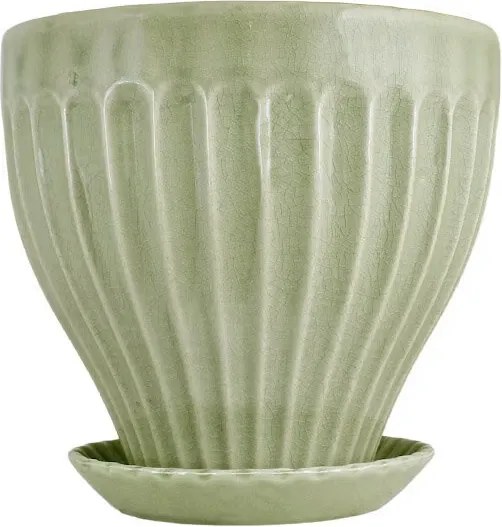 Ghiveci ceramică decorativ, ghiveci cu farfurioară, verde deschis, Ø 17 x H 15 cm, „Anna"