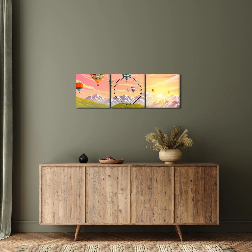 Tablou - Baloane deasupra unui peisaj (cu ceas) (90x30 cm)