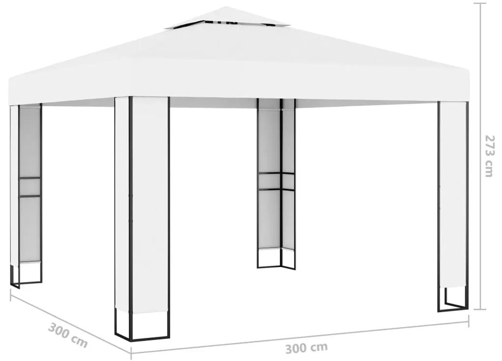 Pavilion cu acoperis dublu  siruri de lumini LED, alb, 3x3 m Alb