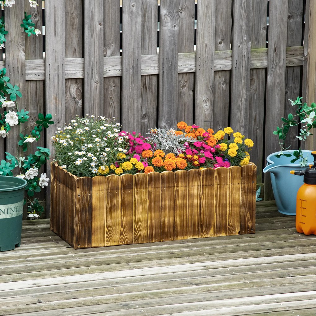 Outsunny Jardinieră de Grădină Dreptunghiulară pentru Plante, 80x33x30 cm, Lemn Natural | Aosom Romania