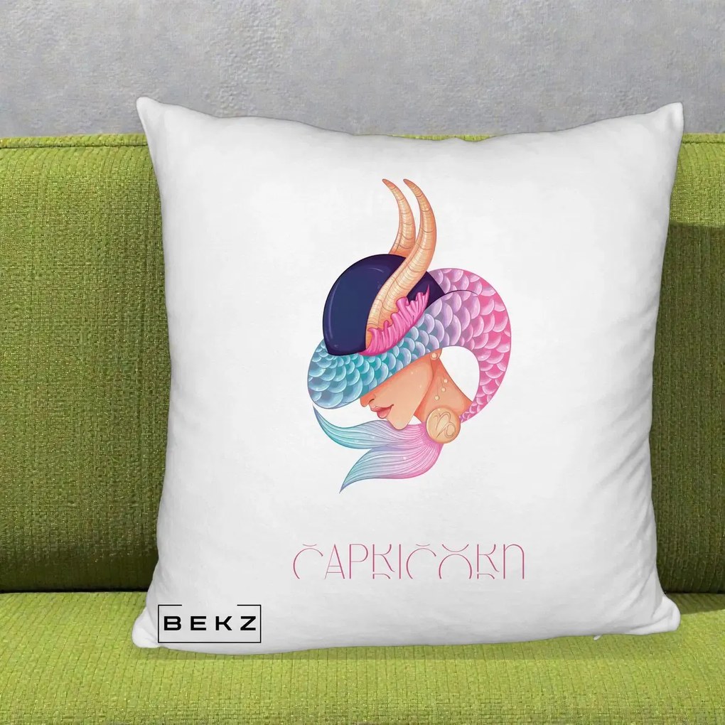 Perna Personalizata Zodiac Capricorn Cowgirl, 40x40 cm, Alb Pufos, Husa Detasabila, Perna Inclusa, BEKZ®