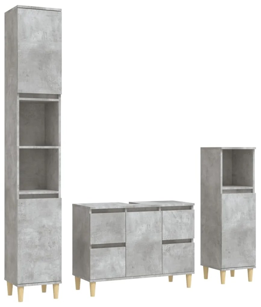 3185601 vidaXL Set mobilier de baie, 3 piese, gri beton, lemn compozit