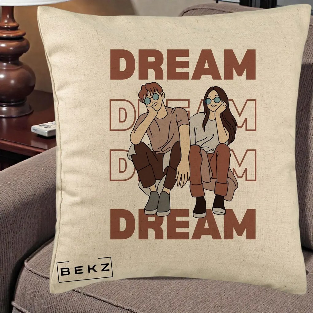 Perna Decorativa Dream Couple Aesthetic, 40x40 cm, Bej, Husa Detasabila, Perna Inclusa, BEKZ®