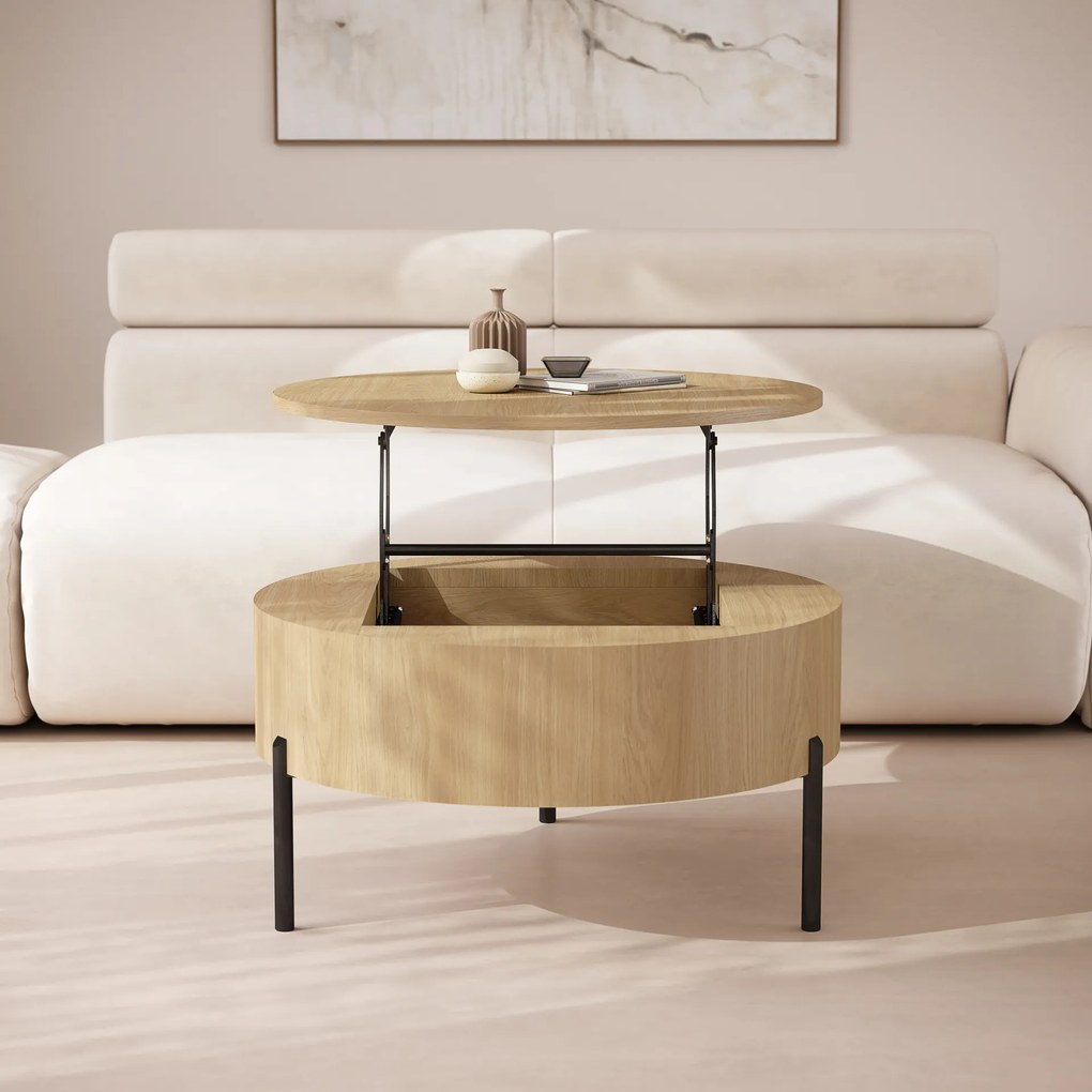 Mazzoni FRIDA Stejar Oasis – MĂSUȚĂ DE CAFEA MODERNĂ CU BLAT RABATABIL ȘI SPAȚIU DE DEPOZITARE