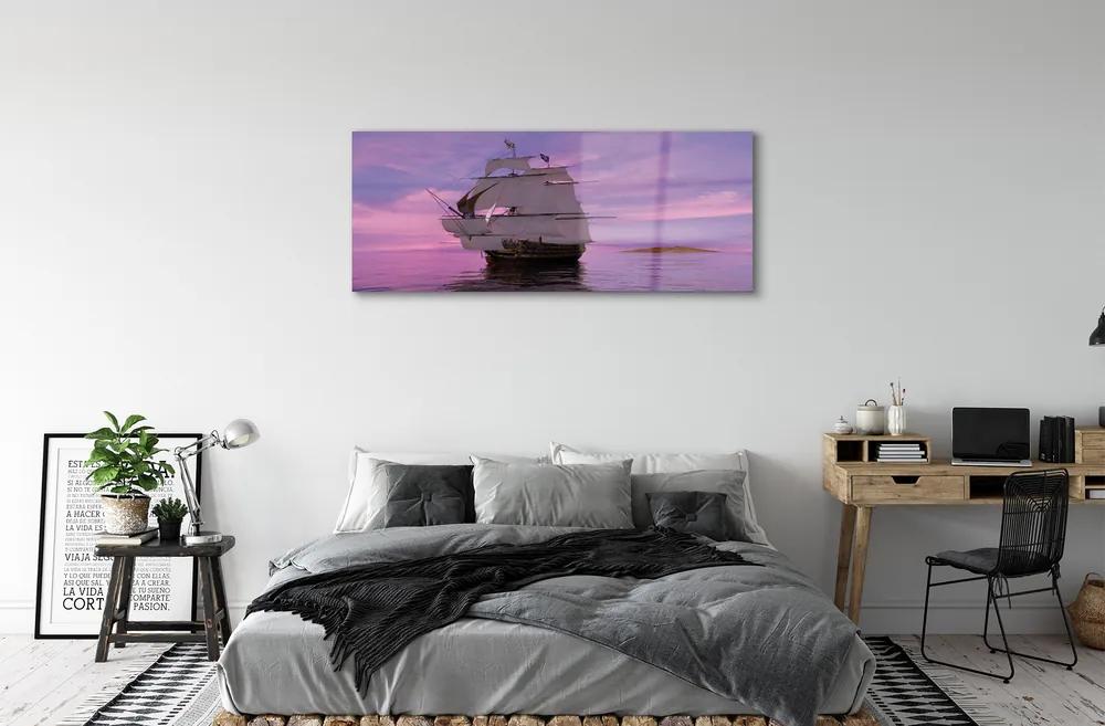 Tablouri acrilice cer violet navă de mare