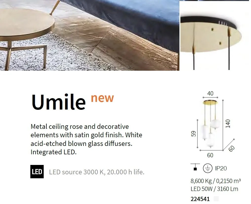 Lustra cu 3 pendule LED design modern UMILE SP3 224541 IDL