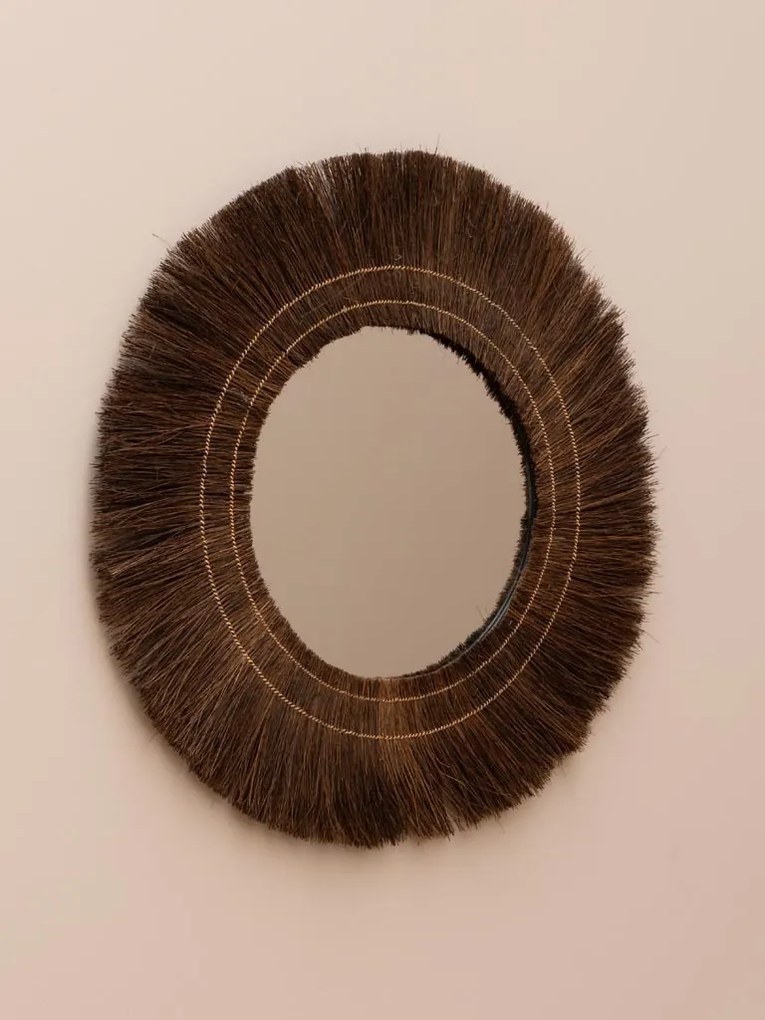 Oglindă de perete din fibre de palmier, Ø100 cm, "Eclat Naturel"