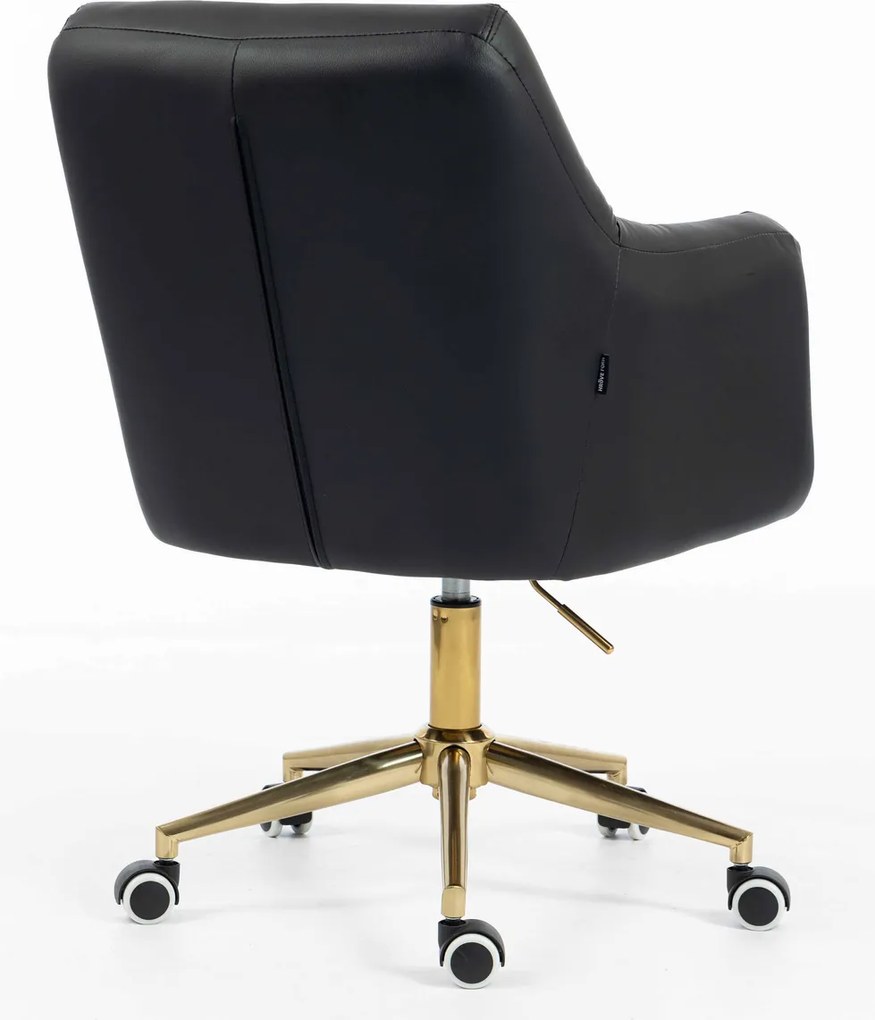 HR840K Scaun Negru Piele Ecologica cu Bază Aurie