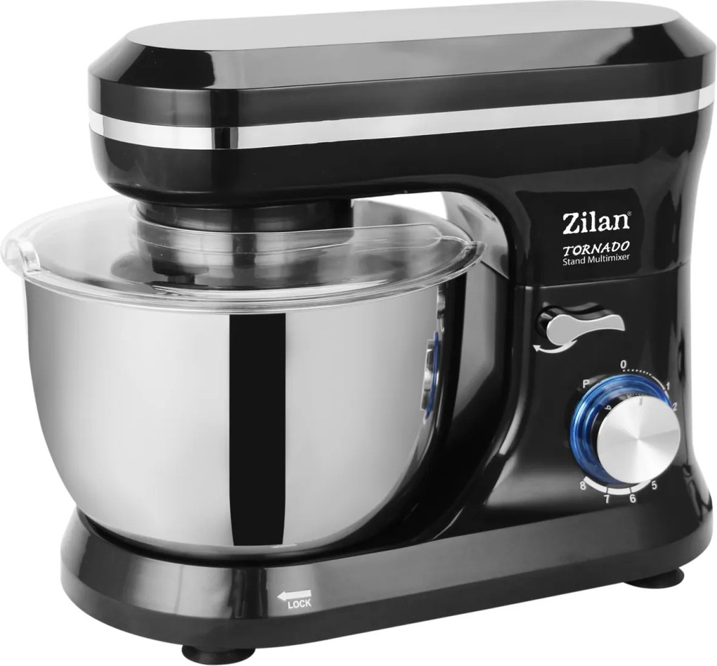 Mixer cu bol din inox ZILAN ZLN1215, 1000 W, Bol 4.5 L inox, 8 Viteze, Negru