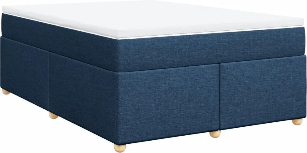 vidaXL Pat continental cu saltea, albastru, 160x200cm, material textil