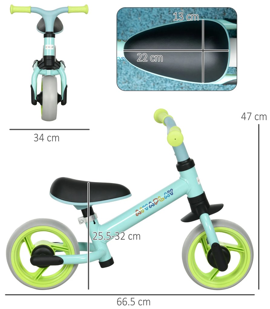 AIYAPLAY Bicicletă fără Pedale pentru Copii. Bicicletă pentru Copii cu Șa Reglabilă și Roți EVA, 66.5x34x47 cm, Multicolor | Aosom Romania