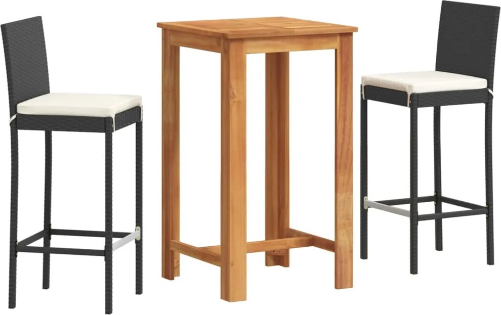 vidaXL Set bar de grădină 3 piese negru lemn masiv acacia și poliratan