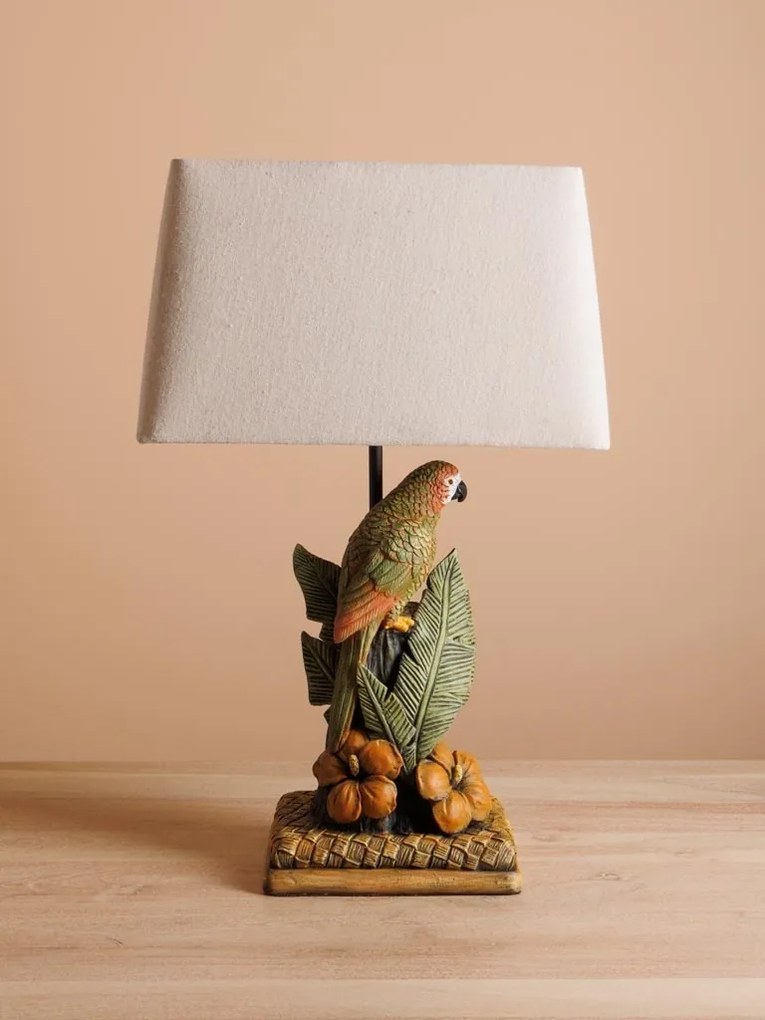 Lampa de masa, din rasina, cu abajur din in, Parrot