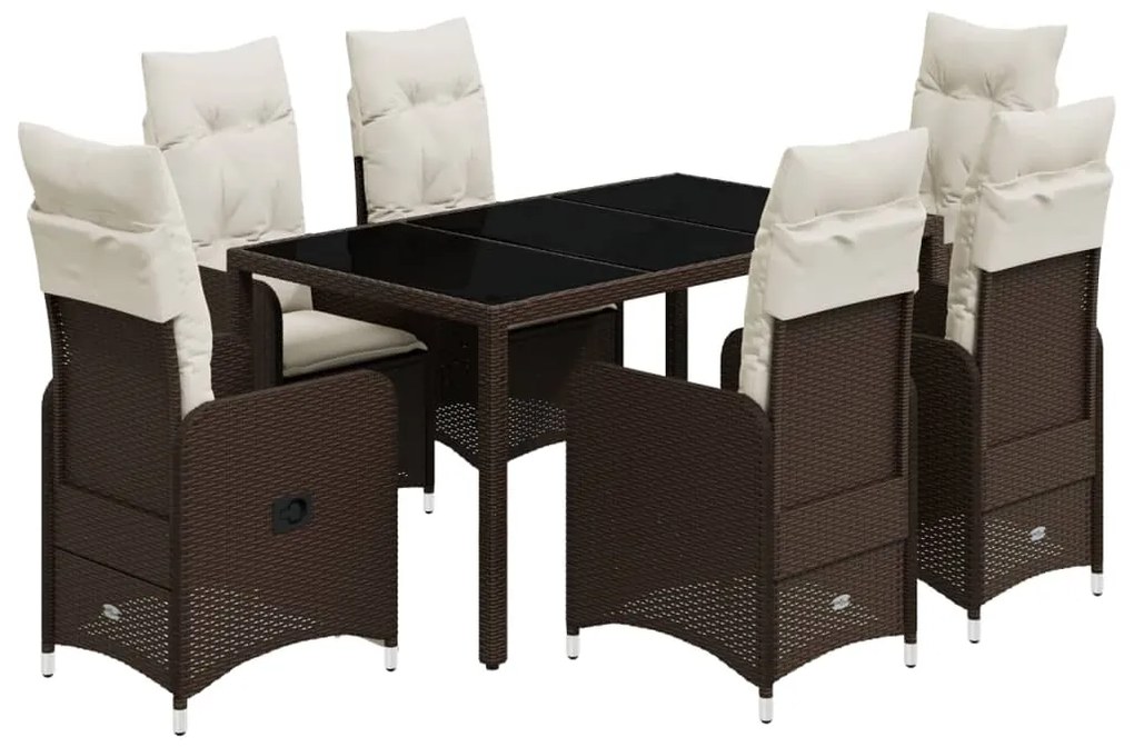 3277068 vidaXL Set bistro de grădină cu perne, 7 piese, maro, poliratan