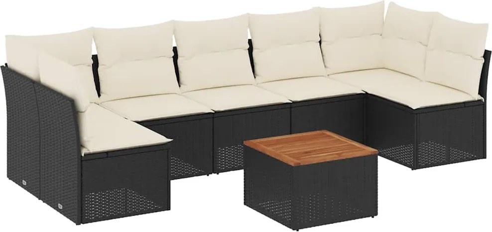 vidaXL Set mobilier de grădină cu perne, 8 piese, negru, poliratan