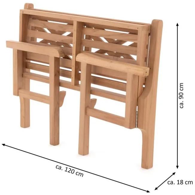 DIVERO bancă pliabilă din lemn de tec cu două locuri