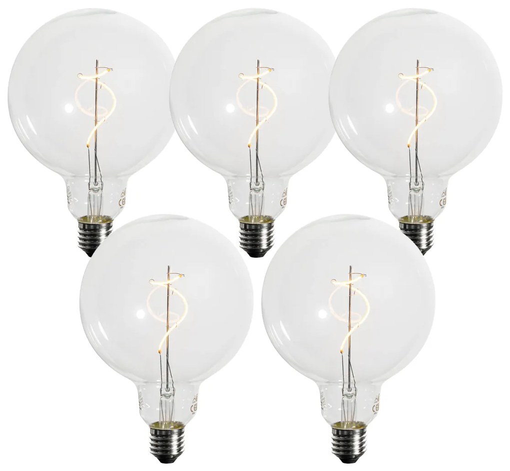 Set de 5 becuri LED E27 cu filament spiralat, dimabile, G125 4W 270LM 2200K