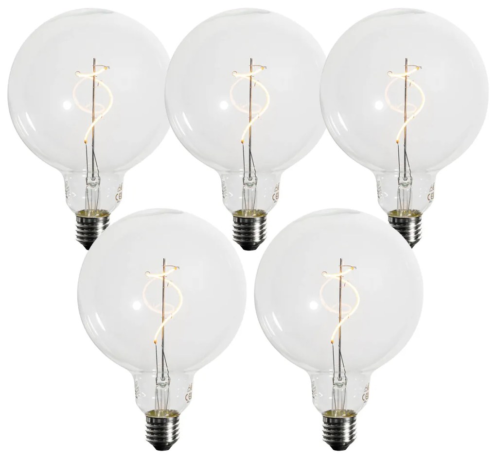 Set de 5 becuri LED E27 dimabile cu filament spiralat G125 4W 270 lm 2200K
