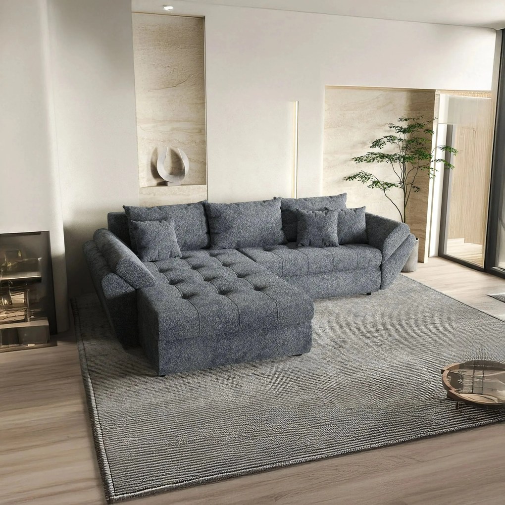 Colțar extensibil dumonde cu ladă de depozitare si sezut confortabil din spuma high-density, Loana Euphoria Graphit 270x185 cm