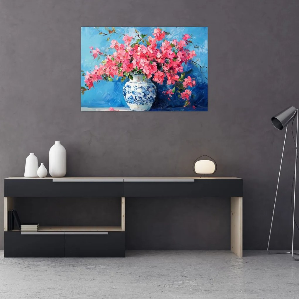 Tablou - Vază cu flori roz (90x60 cm)