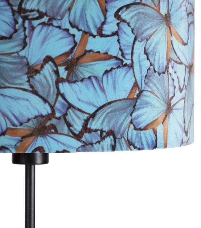 Lampă de podea neagră cu abajur din catifea cu fluturi 35 cm - Parte