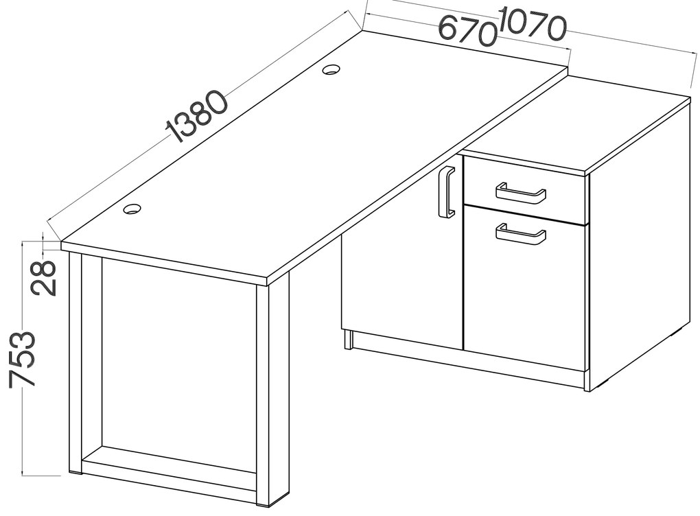 Masă PC Mantela 130 (gri deschis + stejar artisan). 1041344