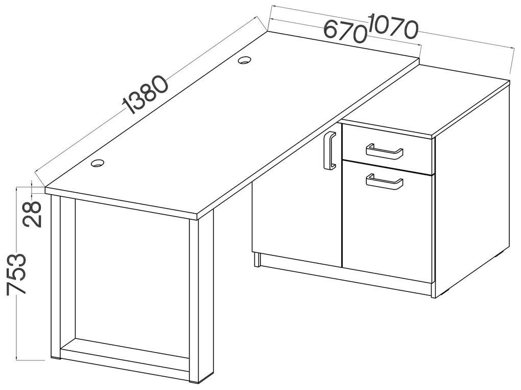 Zondo Masă PC Mantela 130 (stejar artisan + negru). 1041341