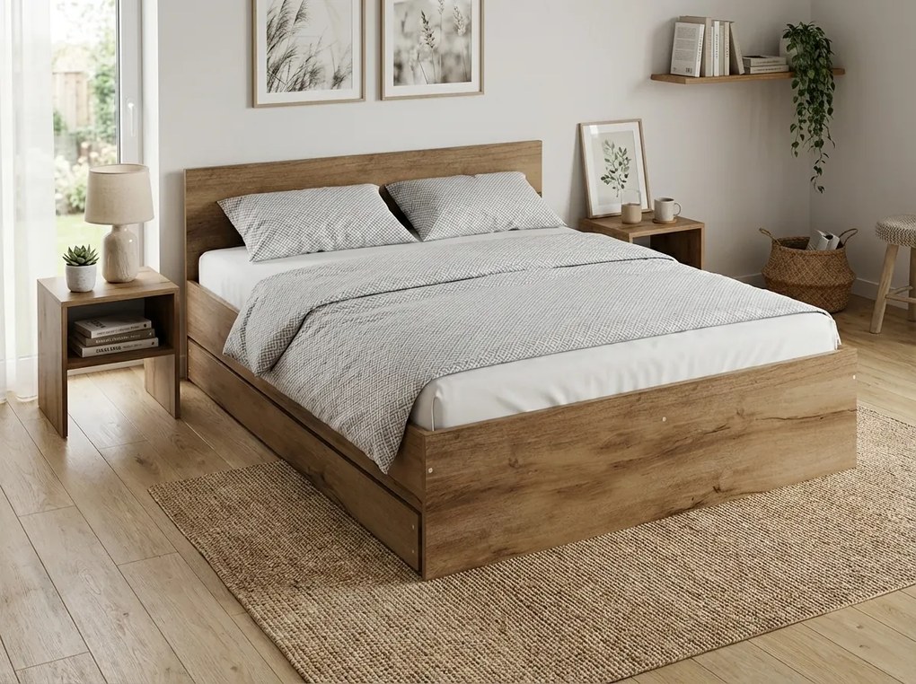Pat ELISA 120 x 200 cm, stejar artisan Saltele: Saltea Sommera 18 cm, Somiera pat: Cu lamele curbate