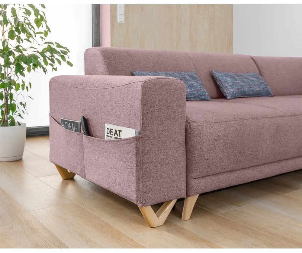 Colțar roz extensibil/cu spațiu de depozitare (cu colț pe partea dreaptă/în formă de ”L”) Classy Sophie – Miuform