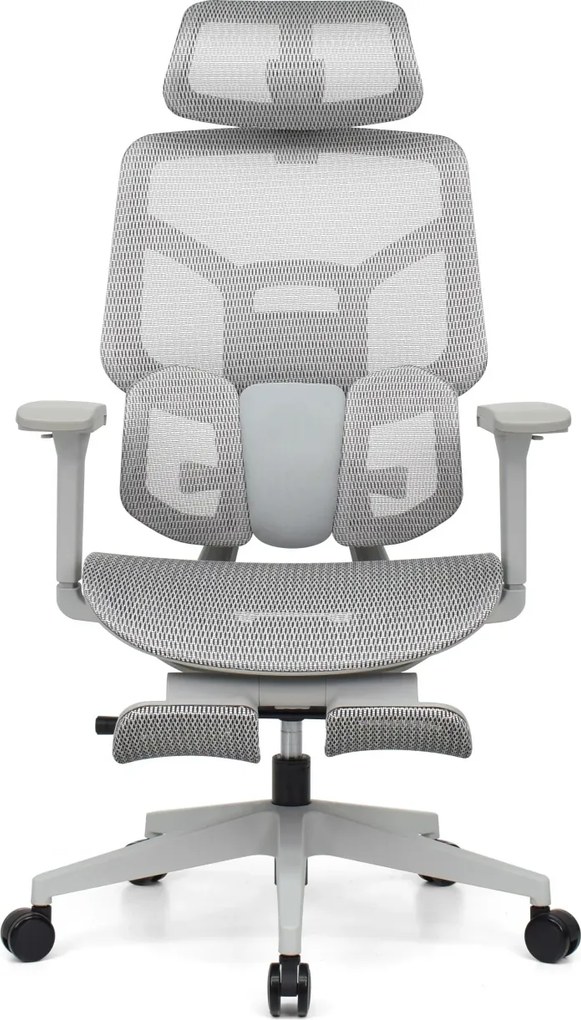 Scaun Ergonomic AirMesh Pro E399-H – Full Mesh, Suport Lombar Reglabil pe Înălțime, Cotiere 4D, Tetiera 3D, Reclinare Automată, Suport Picioare, Gri