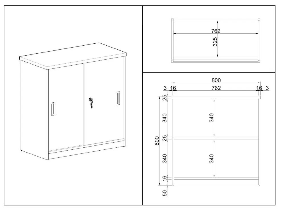 Dulap jos SimpleOffice 80 x 40 x 80 cm, mesteacan