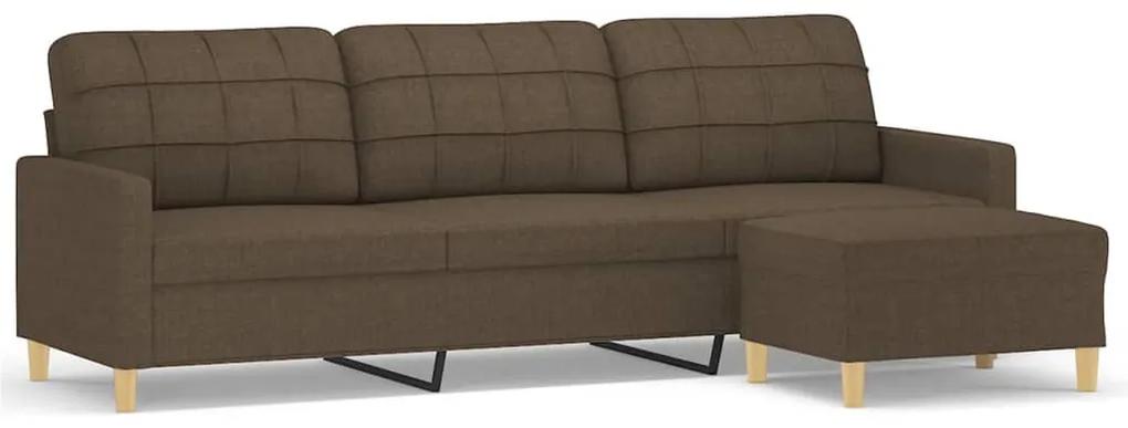 Canapea cu 3 locuri si taburet, maro, 210 cm, textil Maro, 228 x 77 x 80 cm