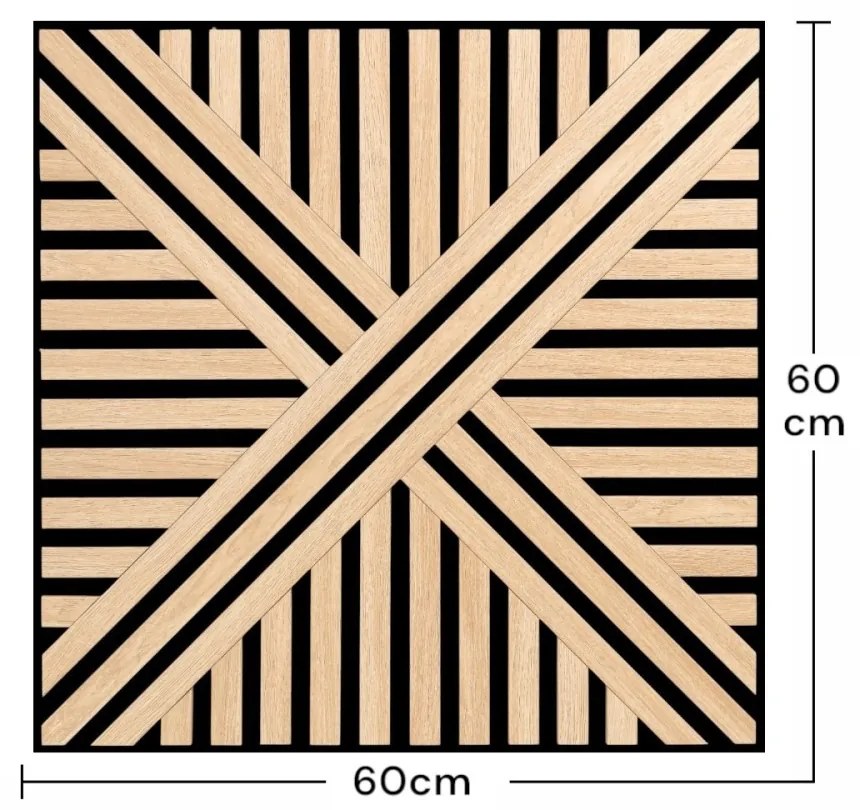 Panou riflaj acustic decorativ, MDF si pasla, AC22, 60x60x1.8cm, Stejar