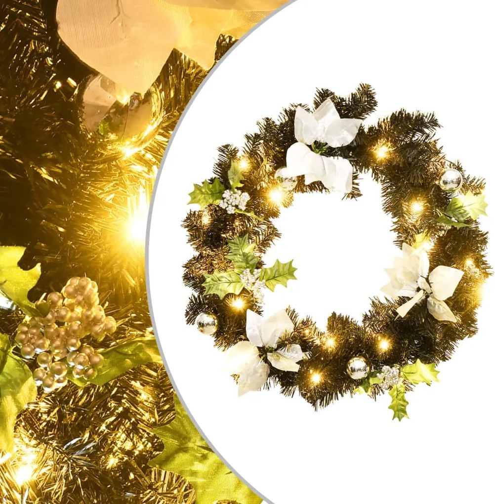vidaXL Coroniță de Crăciun cu becuri LED, negru, 60 cm, PVC