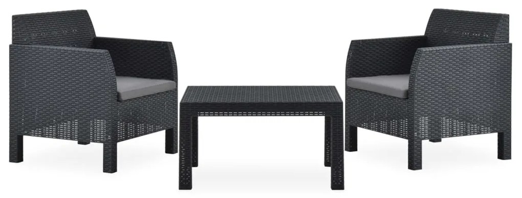 vidaXL Set mobilier de grădină cu perne, 3 piese, antracit, PP ratan