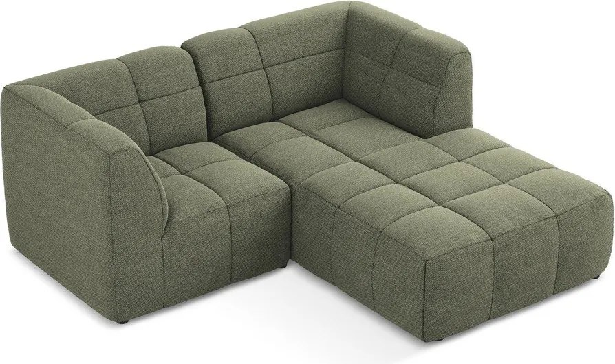 Colțar verde cu tapițerie din țesătură bouclé (cu colț pe partea dreaptă/cu șezlong) Aloha – Makamii