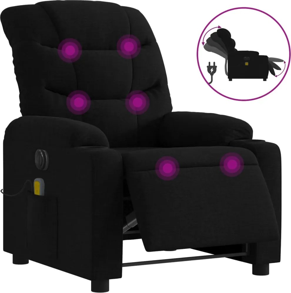 vidaXL Fotoliu electric de masaj rabatabil, negru, textil