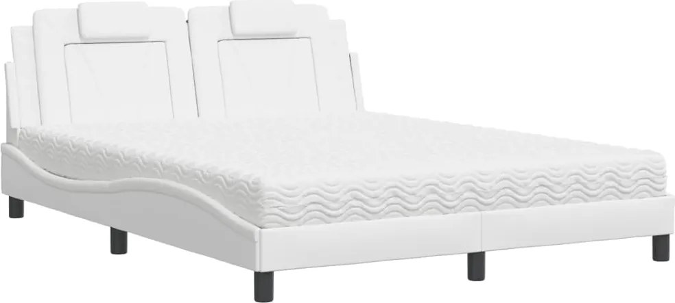 vidaXL Pat, Viana, cu saltea, alb, 160x200 cm, piele ecologică